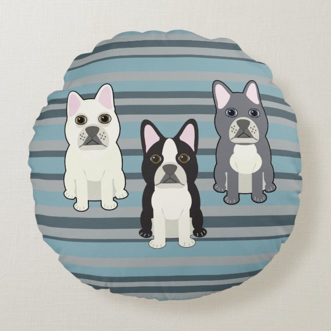 Almofada Redonda Frenchies Blue Striped (Frente)