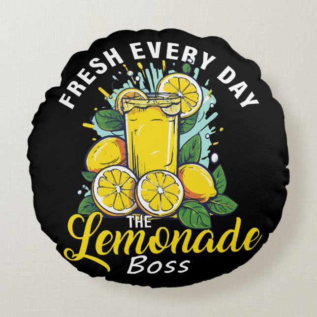 Almofada Redonda Fresco Todos os Dias O Chefe da Limonada (Frente)