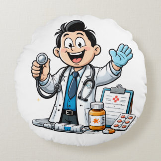 Almofada Redonda Friendly Doctor Mascot Medical Cartoon Design