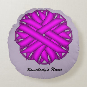 Almofada Redonda Friso da Flor Roxo por Kenneth Yoncich