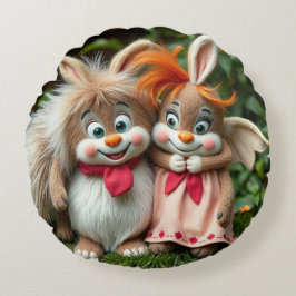 Almofada Redonda „Fröhliche Hasenfreunde im Frühlingsgarten“