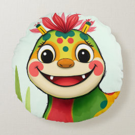 Almofada Redonda „Fröhlicher Dschungeldrache – Bunt und Glücklich“