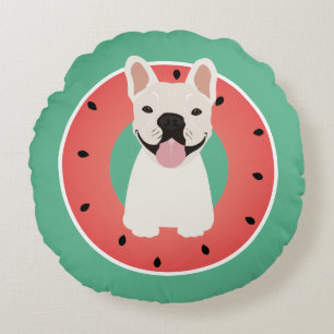 Almofada Redonda Fruta de Melancia Bulldog Francesa