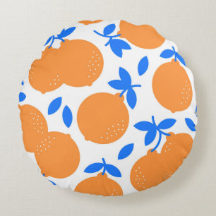 Almofada Redonda Fruta Laranja: Padrão Infinito De Balança Azul.