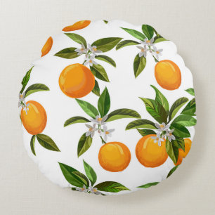 Almofada Redonda Frutas de Citros: Ilustração Digital Vintage