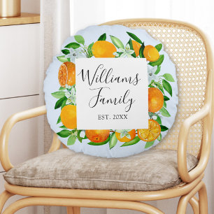 Almofada Redonda Frutas de laranja e flores de verão botânico