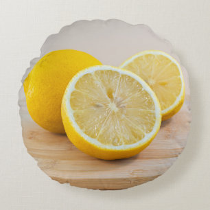 Almofada Redonda Frutas de limão amarelo Fotografia de alimentos Es