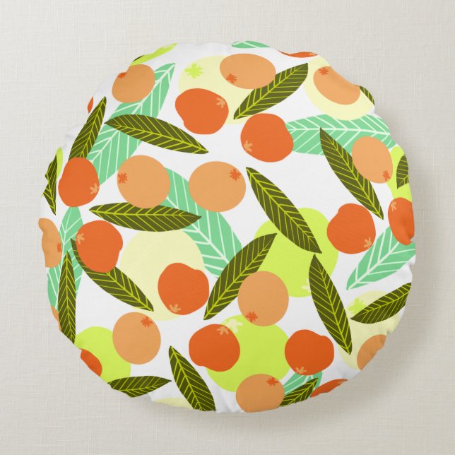 Almofada Redonda Frutas de Nêspera de Verão Folhagem   (Frente)