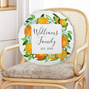 Almofada Redonda Frutas e Flores Laranja Verão Floral botânico