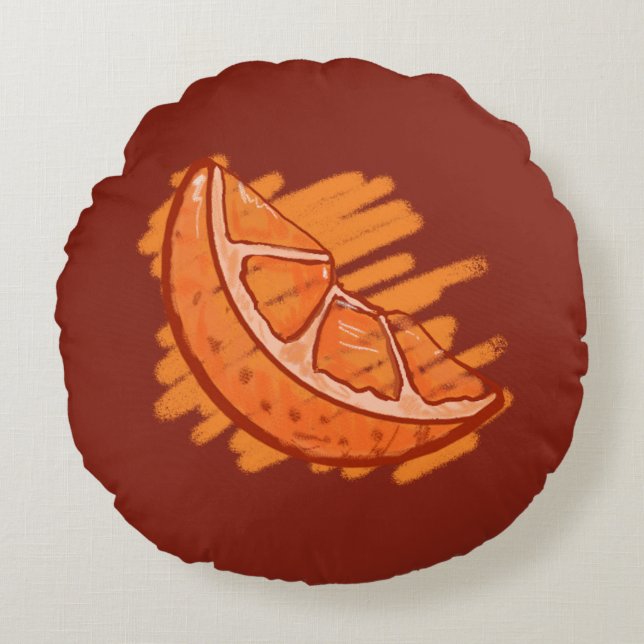 Almofada Redonda Frutas Padrões Presentes de Laranja Sanguíneo (Frente)