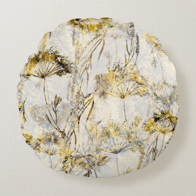 Almofada Redonda fundo aquarela abstrato: dandelion, juniper (Frente)