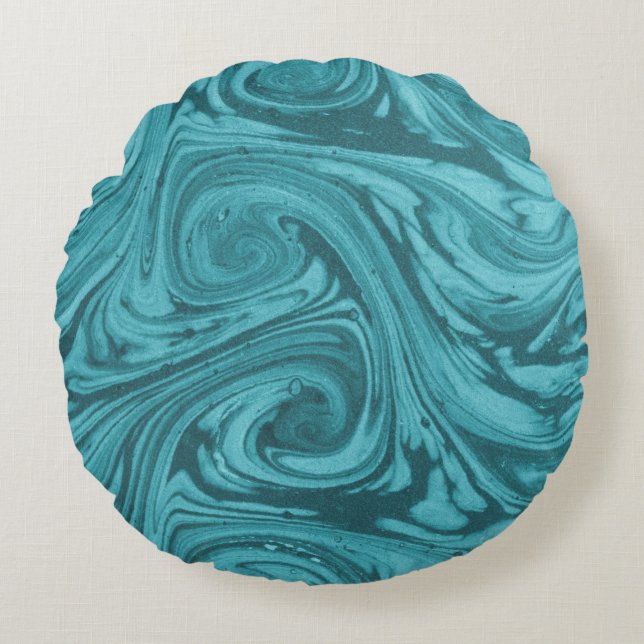 Almofada Redonda Fundo arcado e curvo em tons de turquesa,  (Frente)