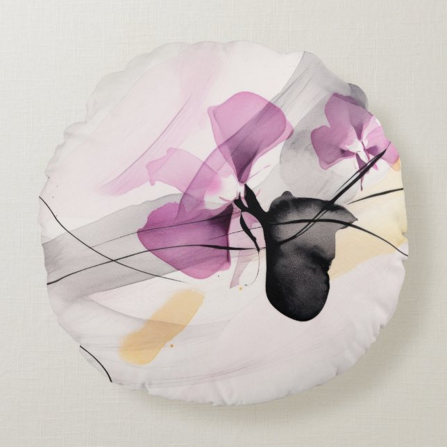 Almofada Redonda Fundo de abstrato das orquídeas (Frente)