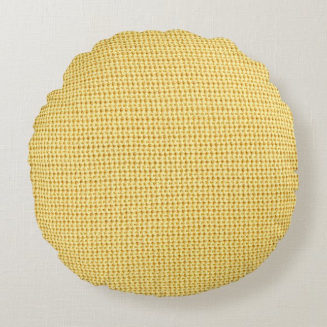 Almofada Redonda fundo de crochê primavera em amarelo. (Frente)