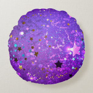 Almofada Redonda Fundo de folhas roxas com estrelas