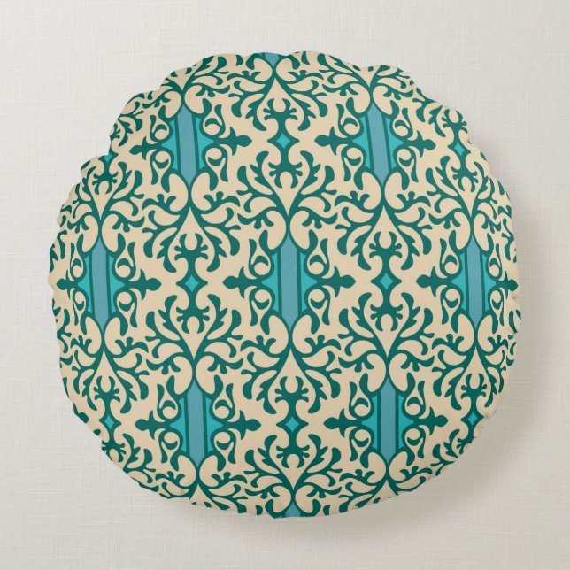 Almofada Redonda Fundo sem costura de um ornamento floral, Fashio (Frente)