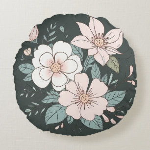 Almofada Redonda Fundo verde Travesseiro redondo de cor pastel flor