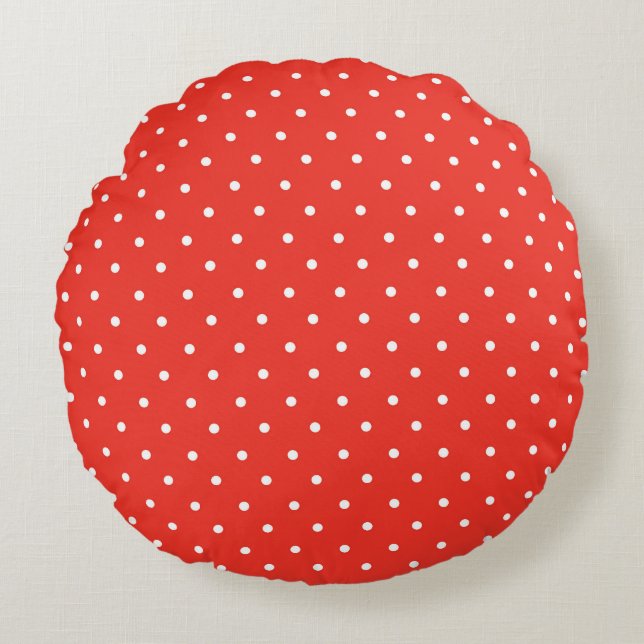 Almofada Redonda Fundo vermelho sem emenda padrão de bolinhas (Frente)