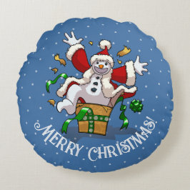 Almofada Redonda Funny Snowman Merry Christmas Surprise Cartoon