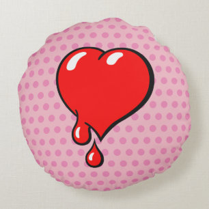 Almofada Redonda Funny Vintage Red Hleeding Heart Pop Art Liberal
