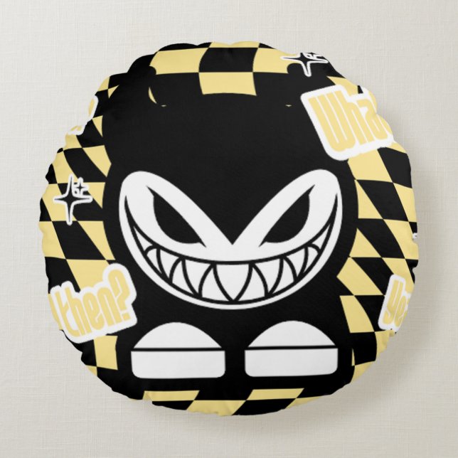 Almofada Redonda Funny Yellow Labubou-Inspired  (Frente)