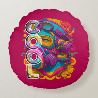 ALMOFADA REDONDA FURÍSTICA COM MÁSCARA DE GÁS.