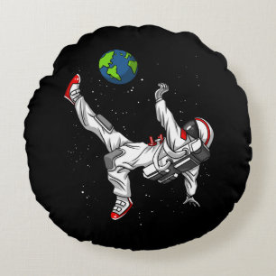 Almofada Redonda Futebol do futebol do astronauta do espaço cósmi