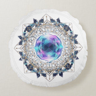 Almofada Redonda Futuristic Crystal Mandala – Geometric Tech Art