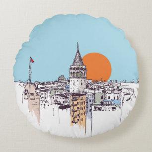 Almofada Redonda Galata Tower e Galata distrito de Beyoglu Istanb