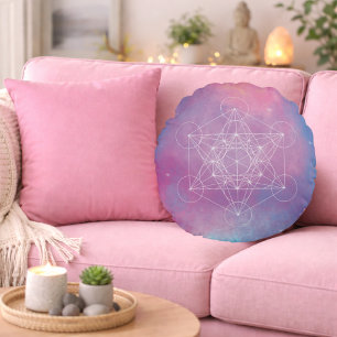 Almofada Redonda Galáxia Pastel Cubo de Metatron Geometria Sagrada
