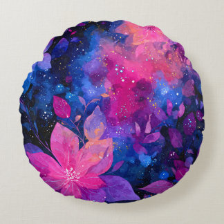 Almofada Redonda Galaxy Floral Pink Purple Cosmic Pillow