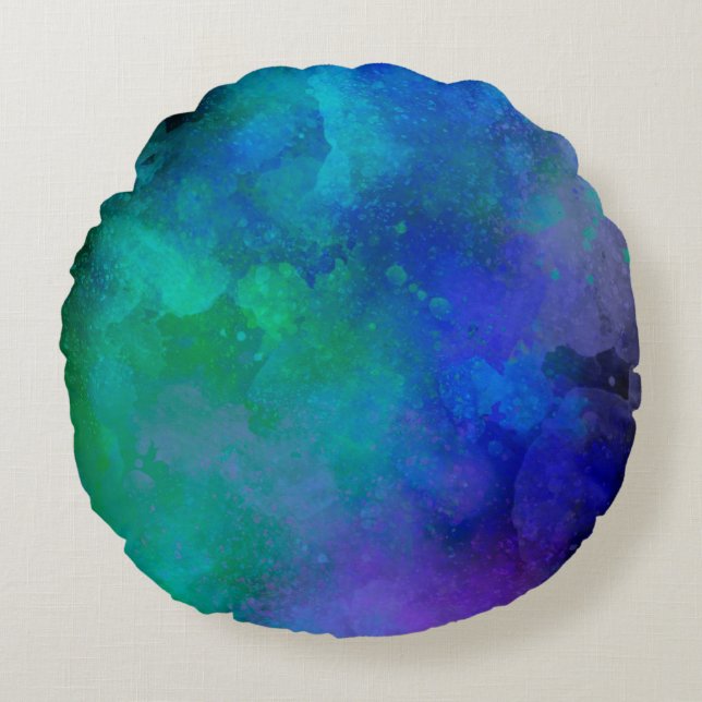 Almofada Redonda Galaxy Paint Splatter efeito Verde Azul (Frente)