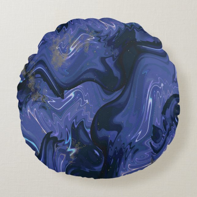 Almofada Redonda Galaxy Swirl Blue Glitter Abstrato Padrão cósmico (Frente)