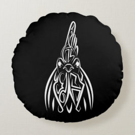 Almofada Redonda Galo Tribal Preto e Branco