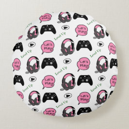 Almofada Redonda Gamer Girl Pink and Black