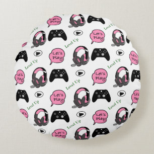 Almofada Redonda Gamer Girl Pink and Black