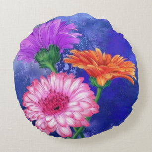 Almofada Redonda Garganta Gerberas de Três Cores - Arte de Desenho
