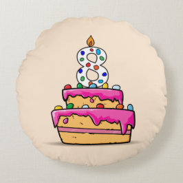 Almofada Redonda Garota 8º aniversário, 8º no Bolo Rosa Doce