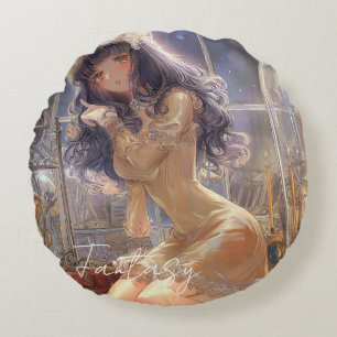 Almofada Redonda Garota Misteriosa de Fantasia - Estética de Arte G