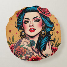 Garota Pin Up de Cabelo Azul com Rosas