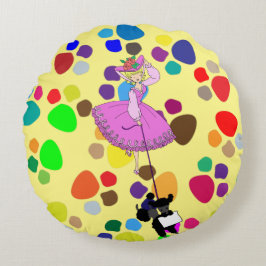 Almofada Redonda Garota Rosa Rosa Vestido Preto Cartoon original