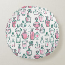 Garrafas de perfumaria verde, cor-de-rosa e estéti