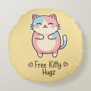 Almofada Redonda Gatinho Kawaii Fofo Travesseiro Redondo Pastel Grá