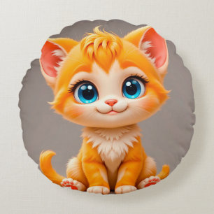 Almofada Redonda Gatinho Laranja Desenho Animado Fofo