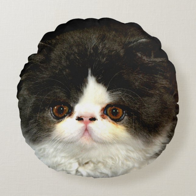 Almofada Redonda Gatinho Preto e Branco (Frente)