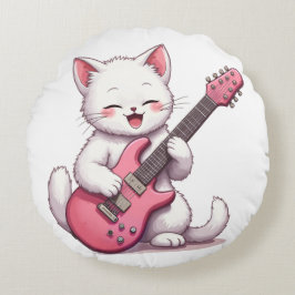 Almofada Redonda Gatinho Tocando Guitarra