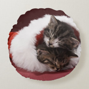 Almofada Redonda Gatinhos adormecidos junto no chapéu do Natal