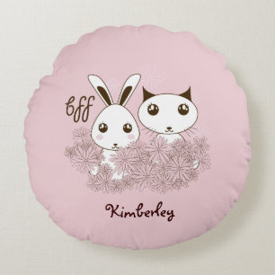 Almofada Redonda Gatinhos Bonitos Amigos Animais Rosa Meninas Rosa