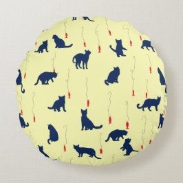 Almofada Redonda Gatinhos fofos azuis e peixes vermelhos