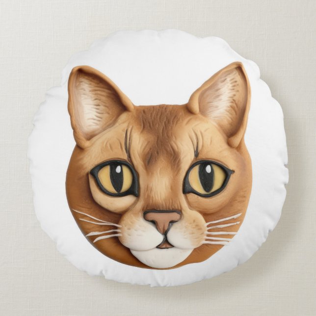 Almofada Redonda Gato Abissínio Inspirado em 3D (Frente)